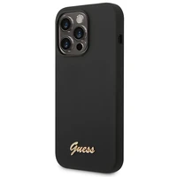 Guess GUHCP14XSLSMK iPhone 14 Pro Max 6.7" juodas kietasis dėklas silikoninis Vintage Gold Logo