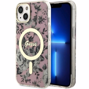 Guess Flower Magnetinis dėklas telefonui iPhone 14 - rožinė