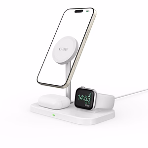 Tech-Protect QI15W-A22 MagSafe indukcinis įkroviklis su 3in1 MagSafe stovu išmaniajam telefonui / Apple Watch / AirPods - baltas