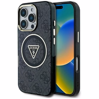 Guess IML Metal Glitter 4G Circle Triangle Magnetinis dėklas telefonui iPhone 16 Pro - juodas