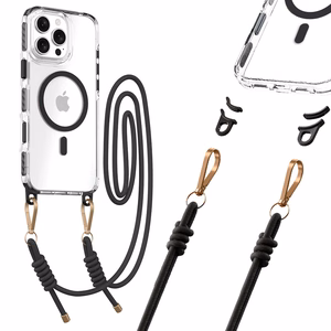 Tel Protect Strap skaidrus dėklas Iphone 15 telefonui, juodas