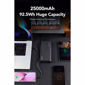 VEGER išorinė baterija 25000 mAh su įmontuotais kabeliais Type C / Lightning PD 130W TCE130 (W2503) juoda