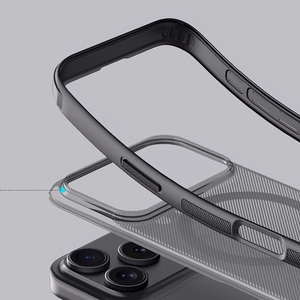 "Nillkin Super Frosted Shield Pro MagSafe" dėklas, suderinamas su "iPhone 17 Pro" - skaidrus, juodas