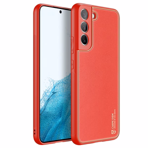 Dux Ducis Yolo elegantiškas dėklas iš ekologiškos odos Samsung Galaxy S22 + (S22 Plus) raudonas