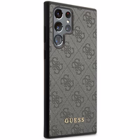 Guess GUHCS23LG4GFGR S23 Ultra S918 pilkas/pilkas kietas dėklas 4G Metalinis Auksinis Logotipas
