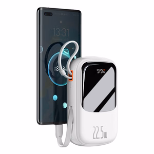 Baseus Qpow su skaitmenine indikacija išorinė baterija su greitu įkrovimu 20000mAh 22.5W QC/PD/SCP/FCP su įmontuotu USB-C kabeliu balta