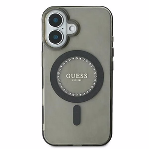 Guess IML Rhinestones Magnetinis dėklas telefonui iPhone 16 - juodas