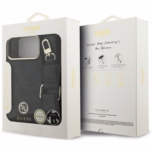 Guess 4G Strass Logo & Big Strap Metal Buttons Magnetinis dėklas iPhone 17 Pro Max - juodas