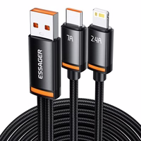 USB Laidas Essager "Triple" 3in1 juodas "USB / Type-C / Lightning" 100cm