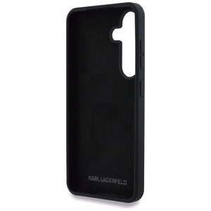 Karl Lagerfeld silikoninis metalinis parašo logotipas Samsung Galaxy S25 dėklas juodas