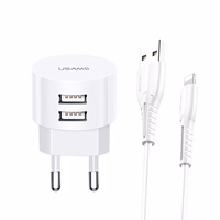 USAMS Tinklo įkroviklis 2xUSB T20 2,1A lightning baltas round Fast Charging XTXLOGT1804