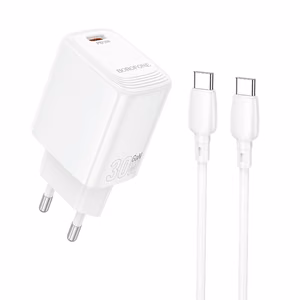 Borofone sieninis įkroviklis BN28 Fuente - Type C - PD 30W su Type C į Type C kabeliu baltas