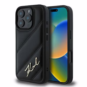 Karl Lagerfeld Dygsniuotas Parašas dėklas telefonui iPhone 16 Pro - juodas