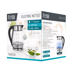 TEESA elektrinis stiklinis ir nerūdijančio plieno virdulys, 2200 W, juodas, 1,7 l