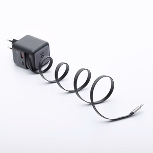 FORCELL F-ENERGY GaN III VT-R7 kelioninis įkroviklis su ištraukiamu kabeliu Type C ir 1x Type C, 1x USB A įkrovimo prievadais PD QC4.0 3A 70W pilkas