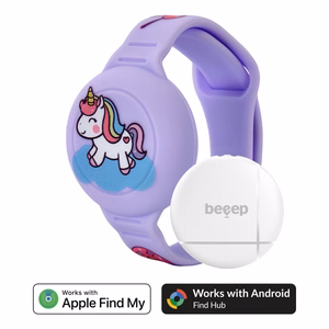 Поисковая метка Beeep OneTag с детским силиконовым браслетом Unicorn, Apple Find My / Android