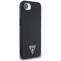 Guess Grained Triangle MagSafe dėklas telefonui iPhone 16e - juoda