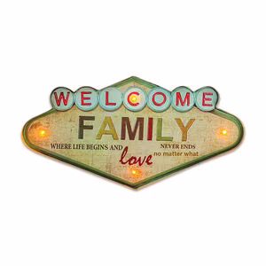 RETRO metalinė iškaba LED Welcome Family Forever Light
