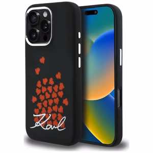 Karl Lagerfeld silikoninis dėklas su širdies logotipu MagSafe iPhone 16 Pro Max - juodas