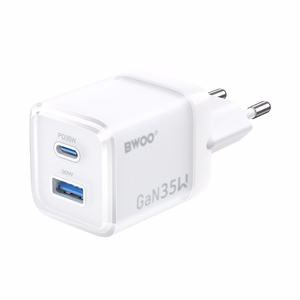 BWOO GaN wall įkroviklis CDA222 PD 35W 1 x USB 1 x USB-C, baltas