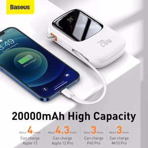 Baseus išorinė baterija 20000mAh Qpow Pro - USB + Type C - PD 20W su Lightning kabeliu (PPQD060202) balta