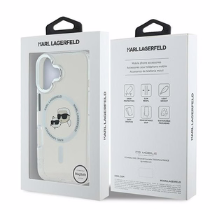 Karl Lagerfeld IML Metal Karl&Choupette Head magnetinis dėklas telefonui iPhone 16 Plus - baltas