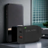 Blavec sieninis įkroviklis BC-5 GaN - USB + Type C - PD QC 45W 3A (TCBC5G-UCB453A) juodas