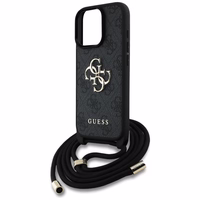 Guess 4G Big Logo Cord Stap dėklas telefonui iPhone 16 Pro - juodas