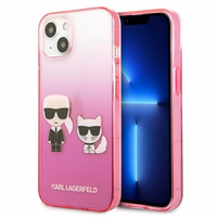 Karl Lagerfeld Gradient Ikonik Karl&Choupette dėklas iPhone 13 mini – rožinis