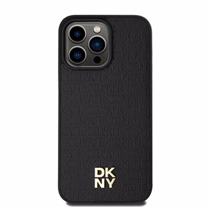 DKNY Odinis monogramos rašto metalinis logotipas Magnetinis dėklas telefonui iPhone 15 Pro Max - juodas