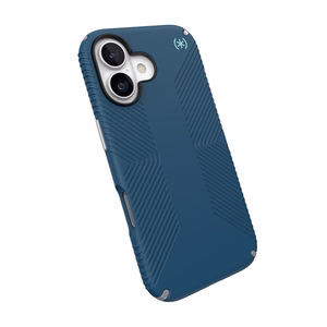Speck Presidio2 Grip MagSafe dėklas, skirtas iPhone 17, „Deep Sea / Silver Metallic“ spalvos
