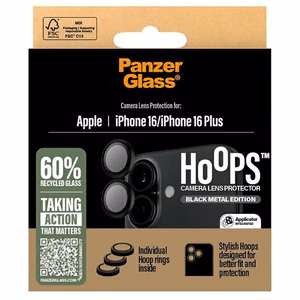 PanzerGlass Hoops Juodas Objektyvo apsauga iPhone 16 6.1" / 16 Plus 6.7" 1283