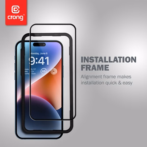 Crong Anti-Bacterial 3D Armor Glass 9H visą ekraną dengiantis grūdintas apsauginis stiklas, skirtas iPhone 14 Pro, su montavimo rėmeliu
