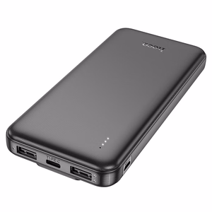 Išorinė baterija Hoco 10000 mAh 2A su įmontuotais kabeliais USB C + Lightning J118 juoda