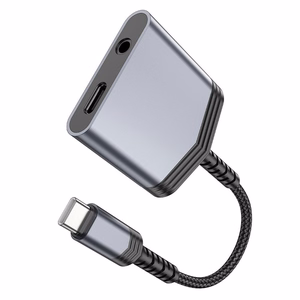 Adapteris Hoco (LS39) iš USB-C į (USB-C; 3,5mm) juodas