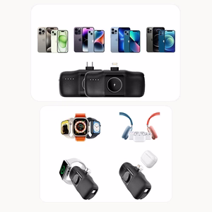 Wozinsky WF16-YLS 5000mAh 15W Lightning mini išorinė baterija su įmontuotu USB-C kabeliu ir Apple Watch įkrovikliu - juoda