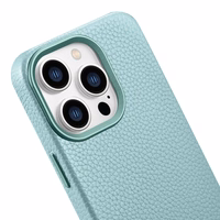 iCarer Litchi Premium odinis dėklas iPhone 14 Pro Max Magnetinis odinis dėklas su MagSafe Žalias (WMI14220712-GN)