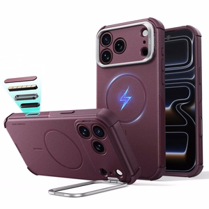 ESR Cyber Tough Kickstand MagSafe dėklas, skirtas iPhone 18 Pro Max / 17 Pro Max, tamsiai vyšninės spalvos
