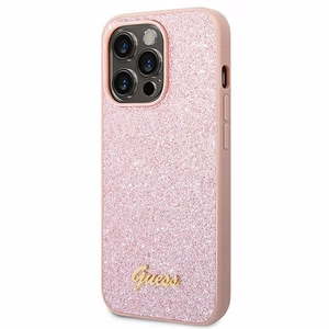 Guess Glitter Script dėklas telefonui iPhone 14 Pro Max - rožinis