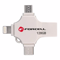 FORCELL F-DATA USB atmintukas Metal Quad 128GB USB3.2 Gen 1 (USB A / Type C / Lightning / Micro USB) sidabrinis