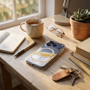 Su MagSafe suderinamas Golden dėklas iPhone 15, baltas