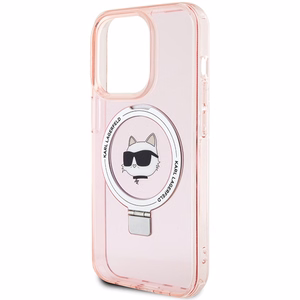 Karl Lagerfeld KLHMP15LHMRSCHP iPhone 15 Pro 6.1" rožinis/rožinis kietas dėklas su žiediniu stovu Choupette Galva Magnetinis