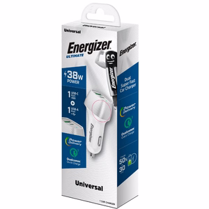 Автомобильное зарядное устройство Energizer Ultimate D38WS, USB-C + USB-A, 38 W PD + QC 3,0, бело-серебристый