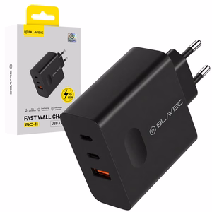 Blavec sieninis įkroviklis BC-11 GaN - USB + 2xType C - QC PD 65W 3A (TCBC11G-U2CB653A) juodas