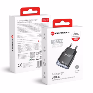 FORCELL F-ENERGY GaN III B130101-E itin plonas kelioninis įkroviklis 1 x Type C + USB A PD QC4.0 3A 30W juodas