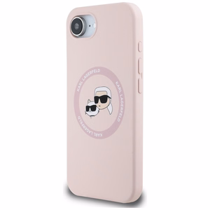 Karl Lagerfeld silikoninis Karl&Choupette galvų Magnetinis dėklas telefonui iPhone 16e - rožinis