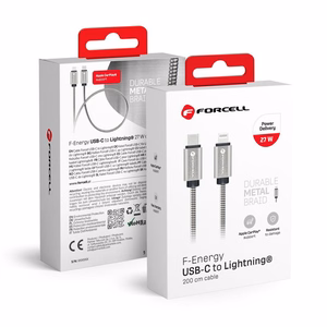 FORCELL F-ENERGY Metal C238 kabelis Type C į Lightning PD 3A 27W 2 m sidabrinis
