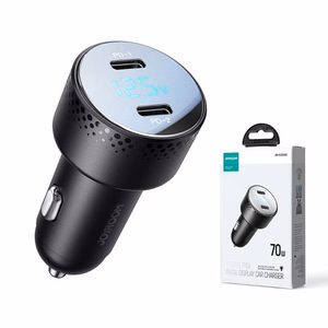 Automobilinis įkroviklis Joyroom „JR-CCD02" juodas 70W (2xUSB-C) su LED ekranu