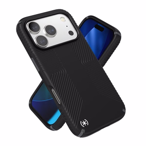 Speck Presidio2 Grip MagSafe dėklas, skirtas iPhone 17 Pro, „Black / Slate Grey“ spalvos