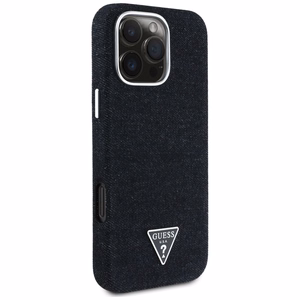 Guess Džinsinis trikampio logotipas MagSafe dėklas iPhone 16 Pro - juodas